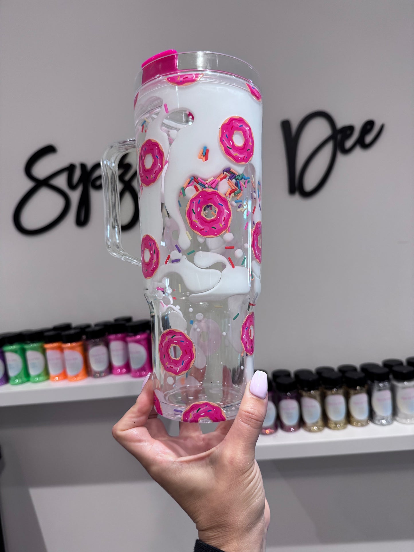 Donut Lava Drip -Pink Lid& Straw